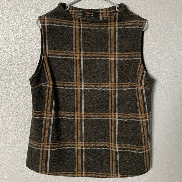 EUC, Renee C. Women's Lg Brown Plaid Pullover, Made In USA, Poly-Spandex, Soft. - Picture 1 of 7